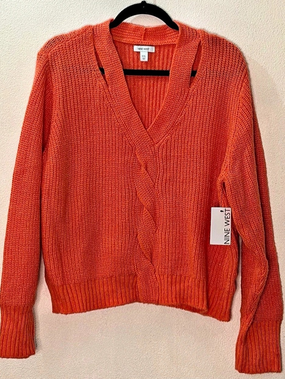 Nine West Cable Knit V-Neck Orange XXL NWT